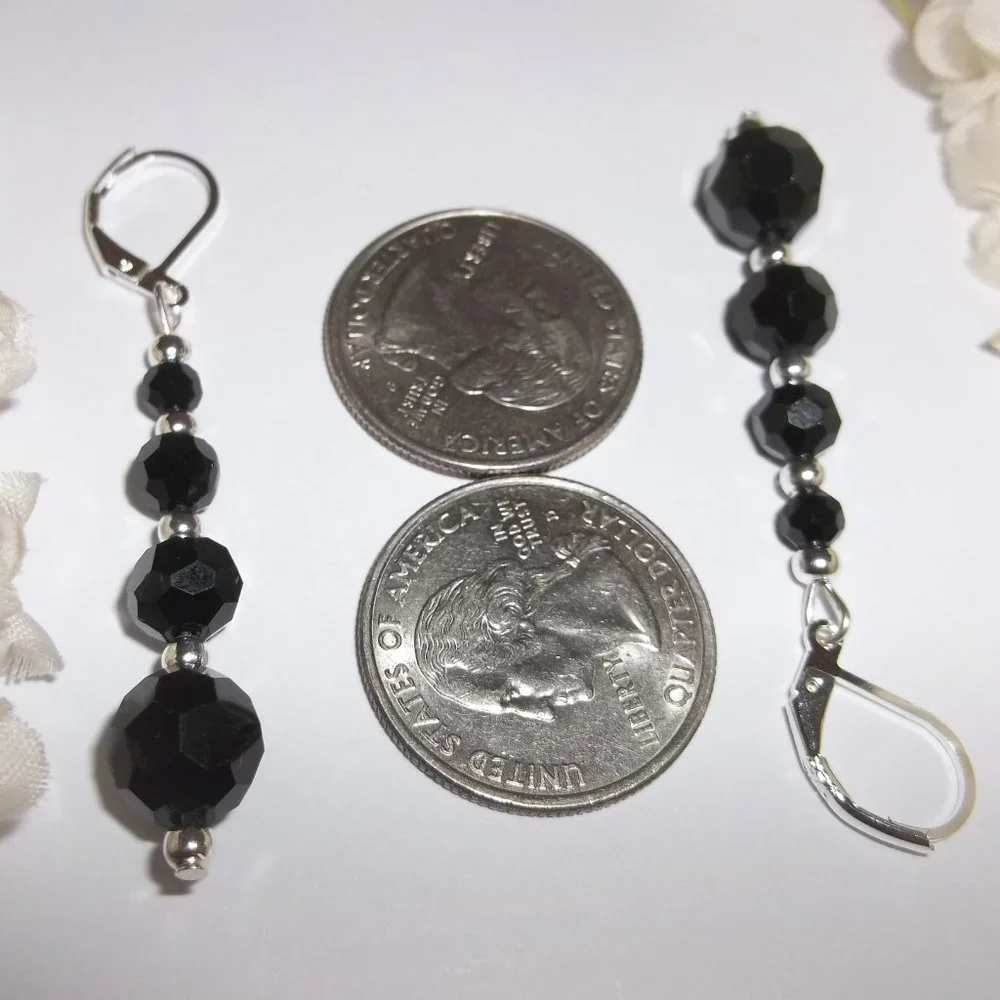 Black Earrings, Black and Silver Earrings, Earrings, Earring, Earring Set, 7641 - Picture 3 of 8